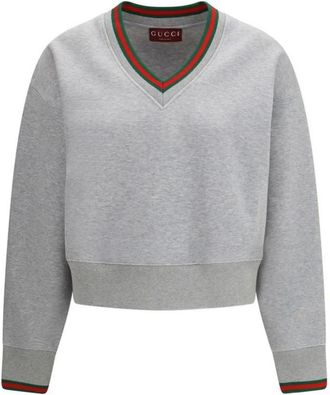Gucci Sweatshirts, female, Gray, Size: S Cotton Sweatshirt with Ribbed Cuffs and Hem