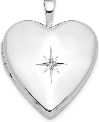 Diamond2Deal 14K White Gold Diamond Star 20mm Heart Locket