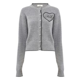 Chlo&eacute; Cardigans, female, Gray, Size: M Fitted Logo Cardigan