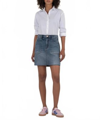 Kut from the Kloth Bristol Classic Denim Skirt In Medium Wash
