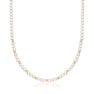 RS Pure by Ross-Simons 4-5mm Cultured Pearl and 3mm 14kt Yellow Gold Bead Necklace