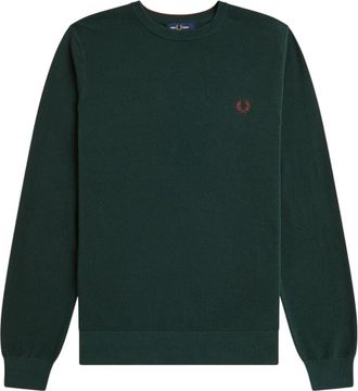 Fred Perry Piqu&eacute; Stitch Jumper - Heren - Ronde hals truien - Groen - L - Katoen - Truien & Vesten