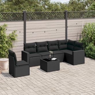 vidaXL Set De Comedor De Jard&iacute;n 7 Pzas Y Cojines Rat&aacute;n Sint&eacute;tico Negro Vidaxl