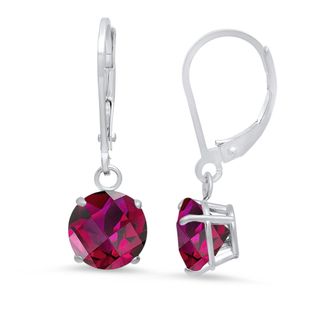 MAX + STONE Sterling Silver Round Checkerboard Cut Gemstone Leverback Earrings (8mm)
