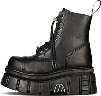 New Rock Nomada Zwart Lederen Hoge Kwaliteit Schoenen - Dames - Veterlaarzen - Zwart - 42 EU - Leer - Schoenen