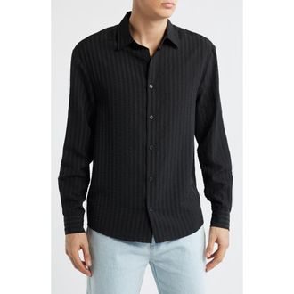 Krost Jordan Seersucker Stripe Button-Up Shirt in Black at Nordstrom, Size Xx-Large