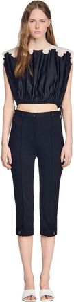 Sandro Contrast lace crop top in Black/ecru at Nordstrom, Size X-Small