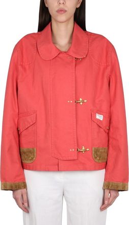 Fay Red Solid Shirt Collar Jacket