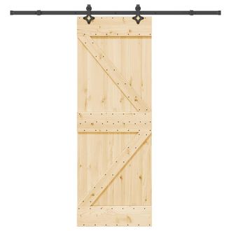 Berkfield Home Sliding Door with Hardware Set 70x210 cm Solid Wood Pine in Brown