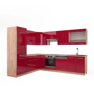 Vicco Cocina Esquinera Fame-line, Burdeos Brillo Intenso/roble Dorado, 227 X 287 Cm, Et Roble