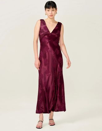 Omnes Womens Iris Jacquard Dress in Deep Wine - Red - Size: 12