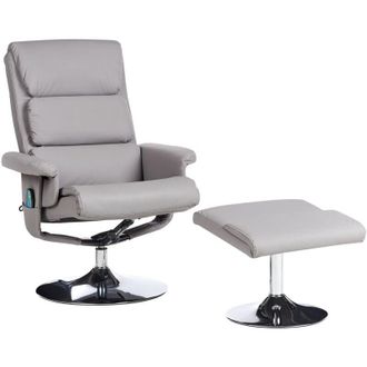 Beliani Beliani - Sillón reclinable gris con reposapiés tapizado en piel sintética masaje calefactor marco metal respaldo ajustable diseño retro Legend