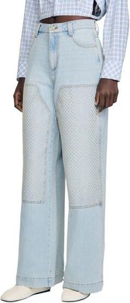 Sandro Faded straight crystal patch jeans in Light Bu Jean at Nordstrom, Size 40 Eu