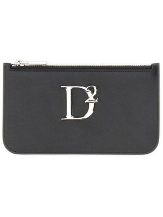 Dsquared2 Womens Pouch With Logo Black Leather Clutch Bags