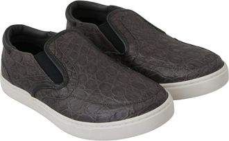 Dolce & Gabbana Gray Leather Flat Caiman Mens Loafers Shoes Calfskin Cotton