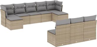 vidaXL Juego De Sof&aacute;s Jard&iacute;n Con Cojines Beige 10 Pzas Rat&aacute;n Sint&eacute;tico Vidaxl