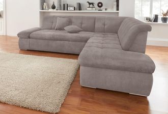 Domo Collection Ecksofa »NMoric incl. Zierkissen B/T/H: 273/216/80 cm L-Form« Ottomanen-Abschluss, wahlweise mit Bettfunktion und Armlehnverstellung