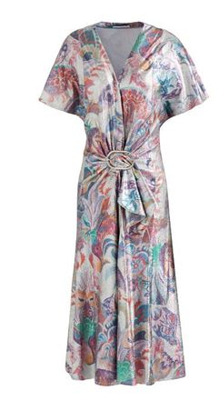 Paco Rabanne Draped Metallic Printed Midi Dress Size XS