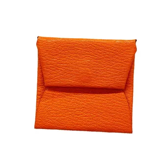 Herm&egrave;s Orange Poppy Chevre Myzore Leather Coin Purse/Coin Case (Pre-Owned)