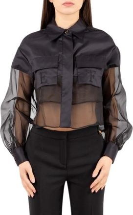 Elisabetta Franchi EF Monogram Geborduurd Overhemd - Dames - Overhemden - Zwart - M - Katoen - Overhemden