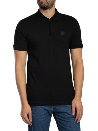 HUGO BOSS Passer Zip Polo Shirt, Zwart
