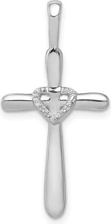 Diamond2Deal 14k White Gold 1/10 carat Diamond Cross with Heart Pendant