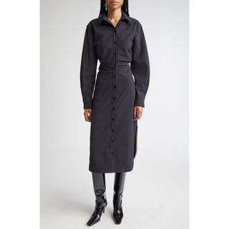Proenza Schouler Flora Long Sleeve Midi Shirtdress in Black at Nordstrom Rack, Size 2