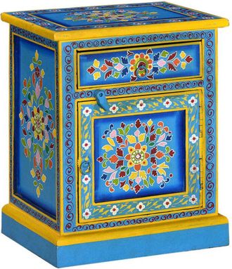 vidaXL Mesita De Noche Madera Maciza De Mango Turquesa Pintada A Mano Vidaxl