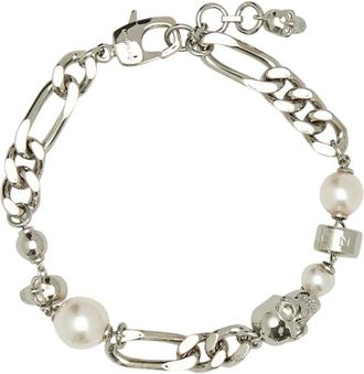 Alexander McQueen Silver Skull and Pearl Bracelet