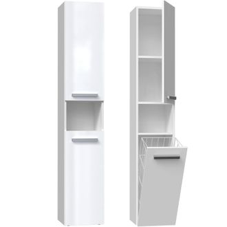 Hucoco Hucoco - Horti - Mueble De Ba&ntilde;o Con Cesto De Ropa - 31x30x174cm - Columna De Almacenaje Para Ba&ntilde;o