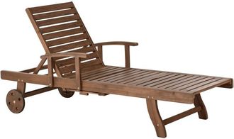 Beliani Tumbona Reclinable De Madera De Acacia Oscura Respaldo Ajustable Ruedas Amantea