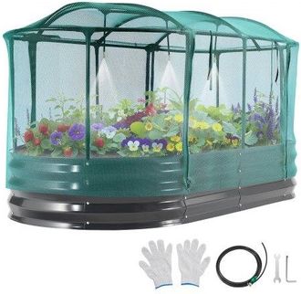 OEM Cama Elevada De Jard&iacute;n 180 X 90 X 30 Cm Ovalada Con Riego Autom&aacute;tico, Arriate De Jard&iacute;n De Metal Con Base Abierta, Para Cultivo De Flores Plantas Verd
