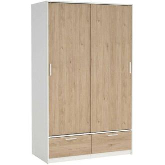 Dmora Dmora - Guardaroba 2 ante Kammuri, Mobile camera da letto, Cabina armadio portabiti, Armadio appendiabiti, 121x60 h200 cm, Bianco e Rovere