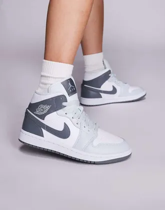 Nike Jordan Nike - Air Jordan 1 Mid - Sneakers alte bianche e grigie-Bianco