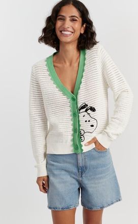 Chinti and Parker Cotton Snoopy Crochet Peekabo Cardigan in Cream at Nordstrom, Size X-Small