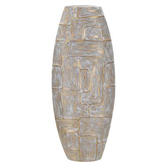 Dmora Vaso, Desenho Com Linhas Geom&eacute;tricas Estrutura Cor Branca, Ouro - Bamorasi