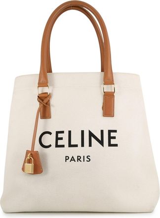 Celine Beige Brown Canvas Leather Handbag Tote Bag (Pre-Owned)