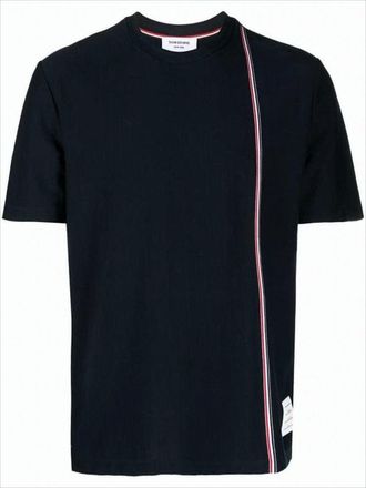 Thom Browne Short-Sleeved Crew Neck T-Shirt With Vertical Stripe Detail
