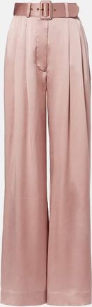Zimmermann Belted pleated silk satin wide-leg pants