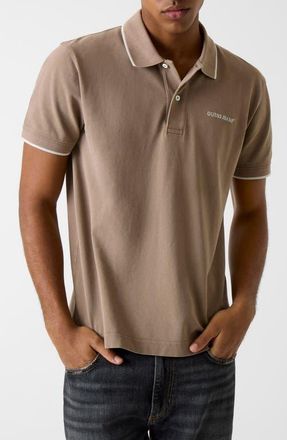 Guess Logo Embroidered Tipped Polo in Light Brown at Nordstrom, Size Xx-Large
