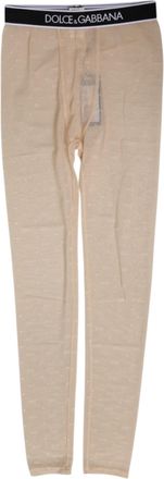 Dolce & Gabbana Beige Nylon Logo Lace Leggings Pants Womens Underwear
