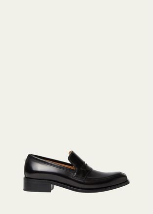 Fendi Mens Double-O Leather Penny Loafers
