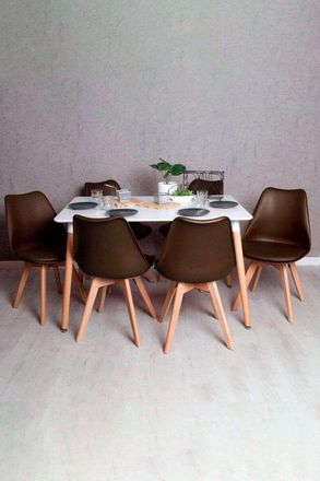 Regalos Miguel Regalos Miguel - Conjuntos De Mesa Y Sillas - Conjunto Mesa Tower Rectangular 120 X 80 Cm Blanca Y Pack 6 Sillas Synk Basic - Marr&oacute;n