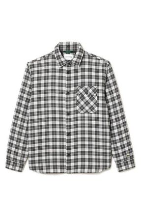 Lacoste Plaid Flannel Button-Up Overshirt in Kbr Noir/Multico at Nordstrom, Size 44