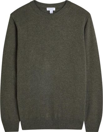 Sunspel Crew-neck Cashmere Jumper - Khaki - XL