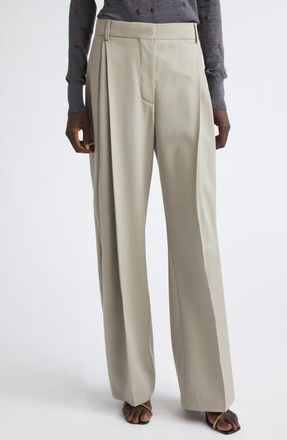 Stella McCartney Straight Leg Pleated Wool Pants in Mist Grey at Nordstrom, Size 46