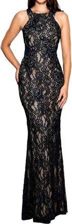 Cachet Embellished Lace Long Maxi Dress In Midnight Nude