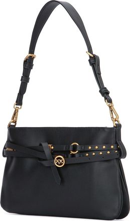 Pinko Womens Vitello Shoulder Bag Black Calfskin Morbido Leather