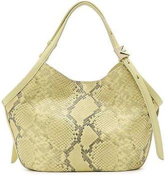 Kate Spade New York Deco Snake Embossed Leather Small Tulip Tote Cross Body Handbags Pale Citron