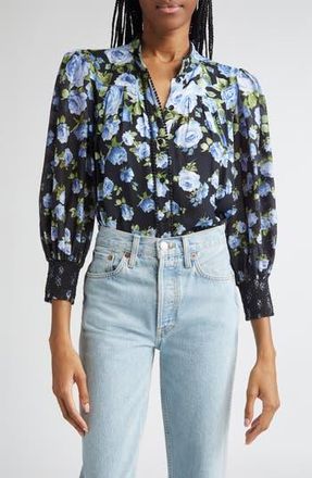 Alice & Olivia Cora Floral Voluminous Sleeve Shirt in Smell The Roses at Nordstrom Rack, Size X-Small